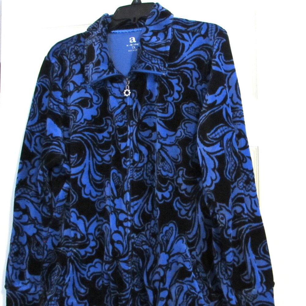 ACTIVOLOGY Velour Cobalt Blue & Black Zip-Up–The-Front Jacket Size 1X